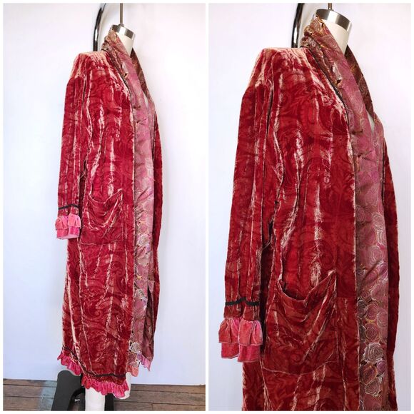 Vintage Velvet Silk Robe Duster Layering - Romantic Long Floral Layering XS S - Picture 4 of 10